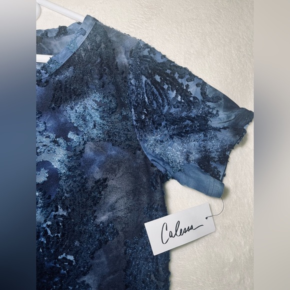 Caleaaa Elegant Blue Tie Dye‎ Short Sleeve Women's Top Sz M - Picture 5 of 7